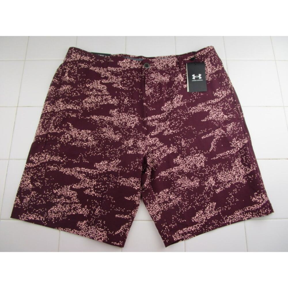 Under Armour Golf Printed Shorts 10" Inseam Maroon Mens Size 36 Performance Tech